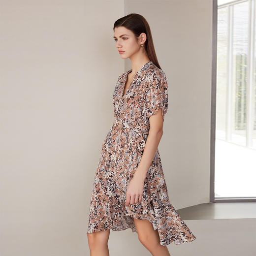 【桑蚕丝印花连衣裙】24年春夏新品女士100%桑蚕丝V领收腰系带裙子 商品图3