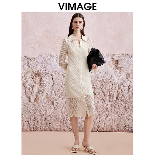 VIMAGE纬漫纪夏季新款气质浪漫度假网格钩花两件套衬衫连衣裙V2107734 商品图2