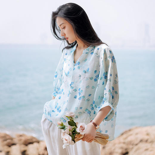 纯苎麻印花文艺百搭衬衫 商品图1