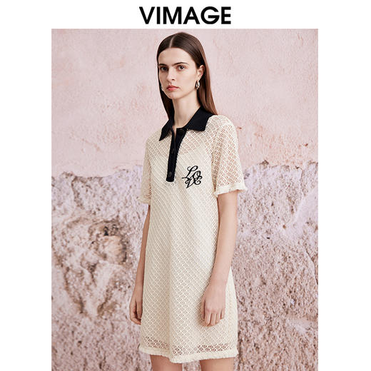 VIMAGE纬漫纪夏季新款镂空钩花高腰直筒连衣裙V2107747 商品图1