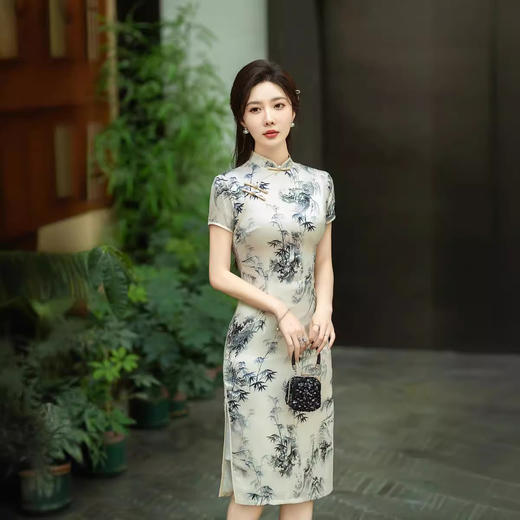 丝绸提花改良，时尚气质素雅旗袍ZA82305 商品图0