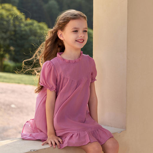 【马克珍妮 芦芙】夏装新款 女童泡泡袖棉真丝连衣裙230733 商品图0