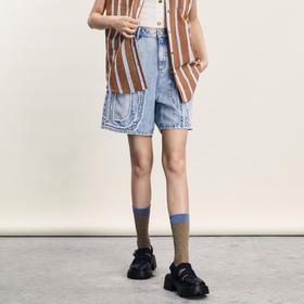 谜底牛仔短裤女2024夏季新品复古风百搭设计感直通短裤242MK0525