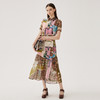 谜底印花连衣裙短袖女2024夏季款复古田园风长裙配腰带247ML5010 商品缩略图0