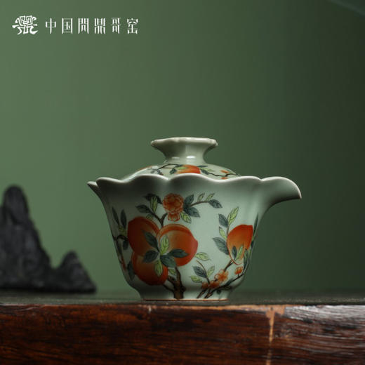 问鼎哥窑豆青 宁馨盖碗（五桃） 商品图0