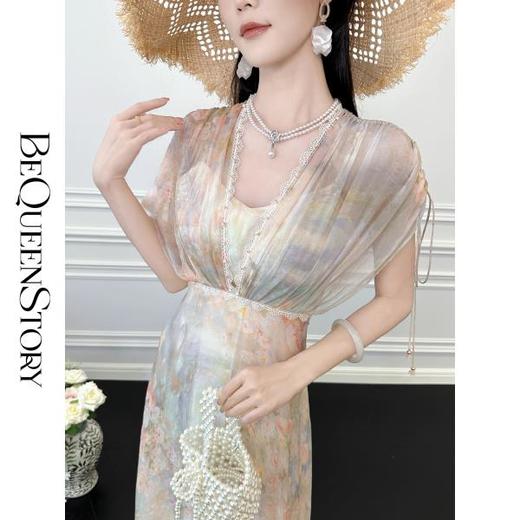 【孤品样衣，不退不换】 【罗马玫瑰】轻奢真丝宽松抽褶蝴蝶袖气质收腰连衣裙 商品图3