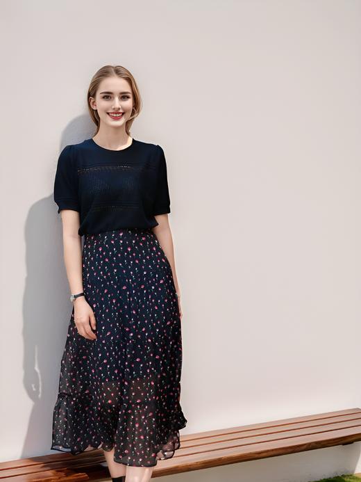 后腰松紧多层摆度假长半裙 商品图1