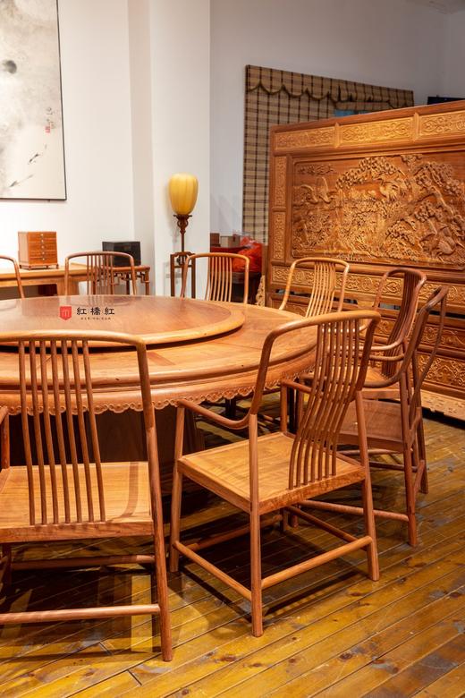 红桥红  家具严选  缅甸花梨(大果紫檀）  【238花边底座圆餐桌 十三件套 】 商品图5