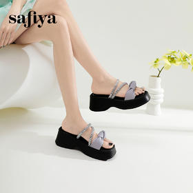 Safiya/索菲娅2024夏季 时尚水钻蝴蝶结厚底轻便外穿休闲拖鞋SF42110138