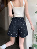 【GZ】无忧购韩系复古卷边小波点碎花蝴蝶结印花洗水棉牛仔阔腿短裤305-1#（截单后7天发货)25年清仓捡漏 商品缩略图7