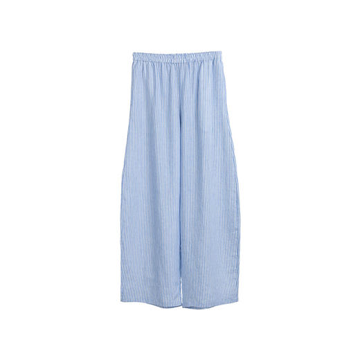 绽放194朵【入蓝系列】蓝白细条纹宽松百搭弯刀阔腿亚麻休闲裤 商品图4