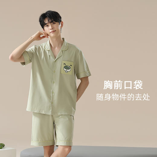【轩尼小熊联名】自然醒贴贴熊睡衣女夏季纯棉可爱短袖短裤男士套装情侣家居服外穿卡通JLM 商品图10