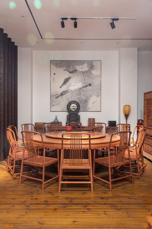 红桥红  家具严选  缅甸花梨(大果紫檀）  【238花边底座圆餐桌 十三件套 】 商品图0