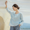 绽放381朵【入蓝系列】色织蓝新中式开襟系带宽松文艺亚麻衬衫 商品缩略图0