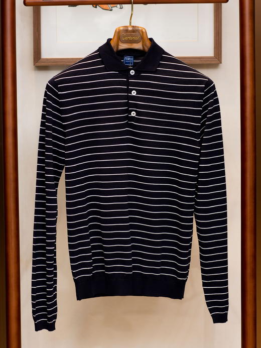 Fedeli 黑色条纹长袖Polo 商品图0