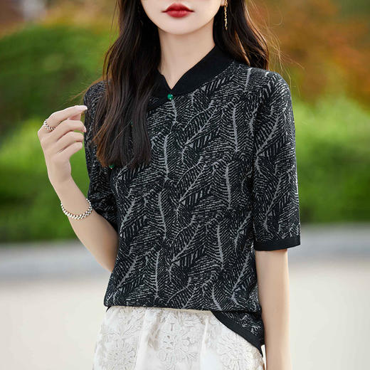 纤束马提花复古旗袍领五分袖 NS-910 商品图6