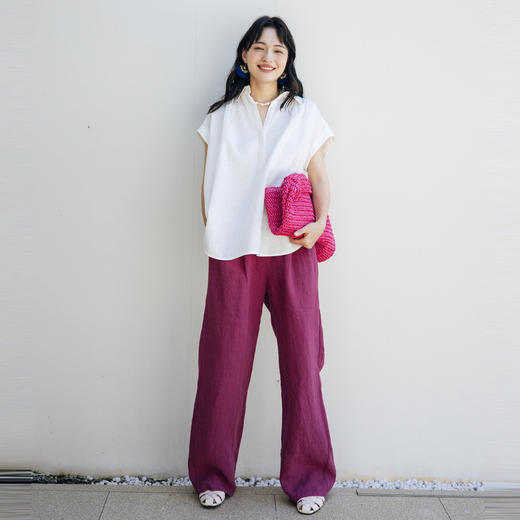 绽放旅行女装342朵/2024夏季新款白色宽松翻领连身袖棉麻衬衫 商品图2