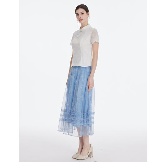 司歌国风立领上衣短袖新中式蕾丝T891168X 商品图2