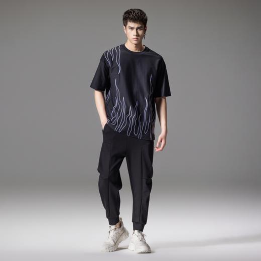 PINLI品立夏季新款刺绣宽松短袖T恤男士线条撞色百搭休闲上衣B242111109 商品图3