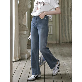 SimpleRetro素色心情 520限定高腰九分微喇牛仔裤女夏哈伦休闲裤