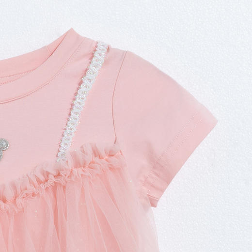 迪士尼【圆领网纱公主裙】夏季儿童裙子女童短袖连衣裙粉色米妮裙礼服裙232DQ0270 商品图4