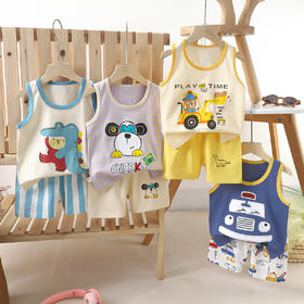 【39.9/2套 20个花色任选】 儿童纯棉A类背心套装纯棉男女童夏装无袖两件套