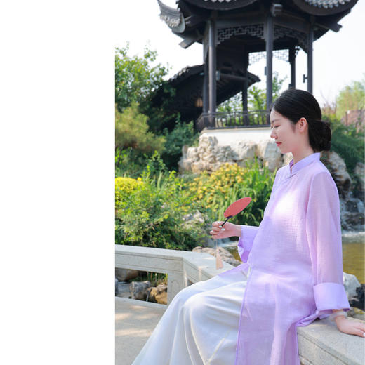 开衩长衬衫(24710402-紫薄汗）赠吊带裙（60189C-山矾） 商品图0