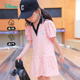 迪士尼【凉爽透气&翻领运动裙】女童连衣裙夏季儿童学院风清凉格纹裙子232DQ0253