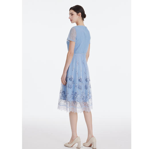 司歌印花短袖连衣裙轻薄收腰A891023X 商品图3