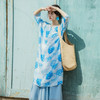 * 绽放379朵【入蓝系列】克莱因蓝高端亚麻印花圆领长款短袖连衣裙 商品缩略图0
