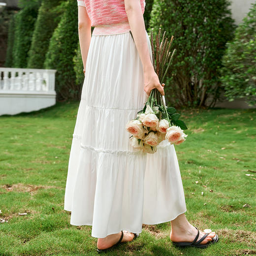 OLrain欧芮儿白色半身裙女夏季2024年新款度假风气质仙女蛋糕裙 商品图1