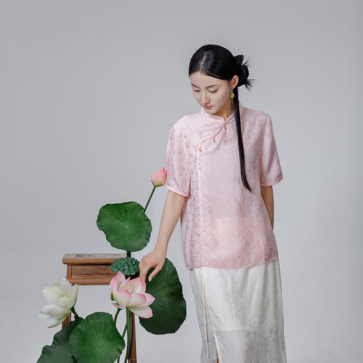 2024夏季新款新中式国风斜襟立领短袖小衫WX24-20301 商品图2