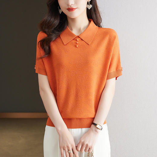 CC 10-5320薄款冰丝翻领纯色休闲显瘦T恤衫上衣 商品图3