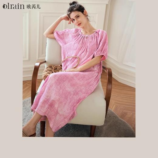 OLrain欧芮儿法式连衣裙女夏季2024年新款慵懒晕染宽松泡泡袖裙子 商品图0