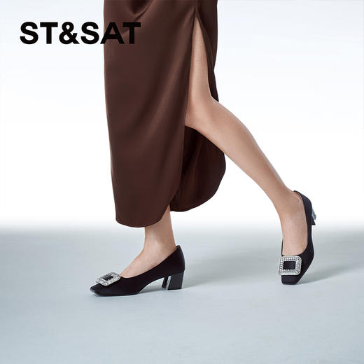 星期六经典方头钻扣粗跟单鞋SSC3111465 商品图8