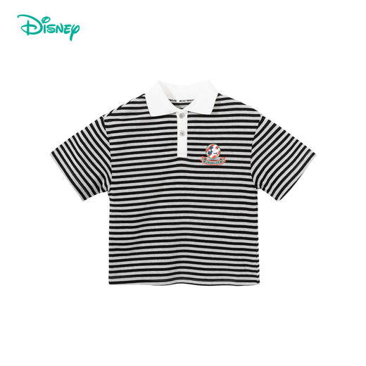 迪士尼【米奇条纹POLO衫】夏季T恤男童经典条纹百搭冰爽短袖上衣HSND24011 商品图4