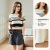 OLrain欧芮儿条纹针织衫女夏季2024年新款通勤拼色宽松圆领短袖 商品缩略图3