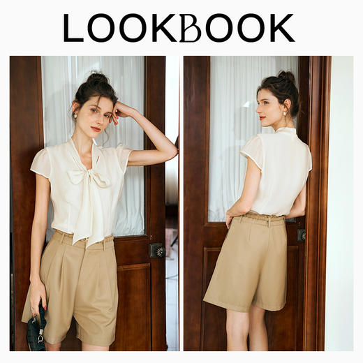 OLrain欧芮儿法式杏色衬衫女夏季2024年新款通勤百搭蝴蝶结雪纺衫 商品图4