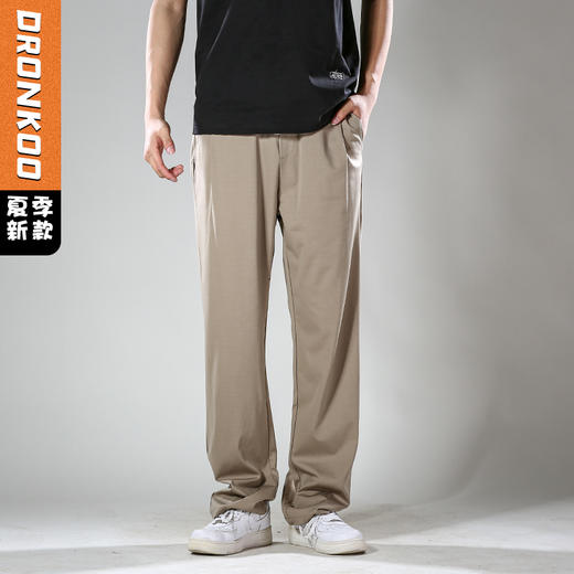 DRONKOO 2024 撞色抽绳右袋侧唛后贴袋小直筒针织薄休闲长裤 商品图0