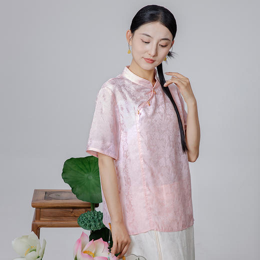 2024夏季新款新中式国风斜襟立领短袖小衫WX24-20301 商品图1