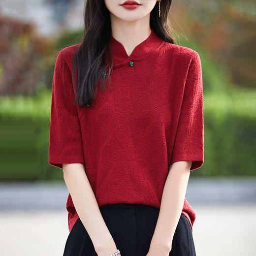 纤束马提花复古旗袍领五分袖 NS-910 商品图2