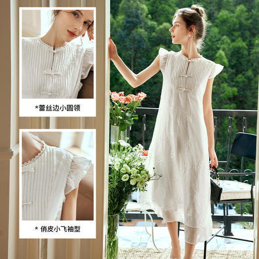 OLrain欧芮儿法式连衣裙女夏季2024年新款新中式盘扣小飞袖长裙 商品图2