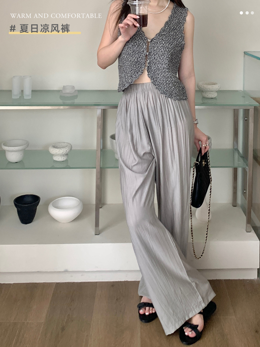 肌理纹微压皱宽松轻薄长裤