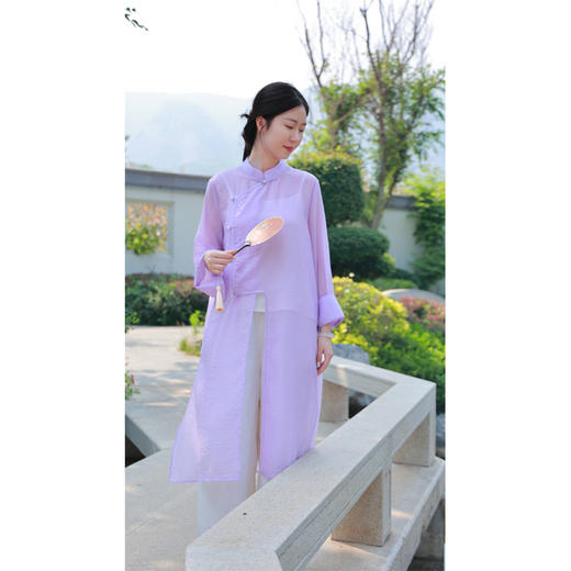开衩长衬衫(24710402-紫薄汗）赠吊带裙（60189C-山矾） 商品图1