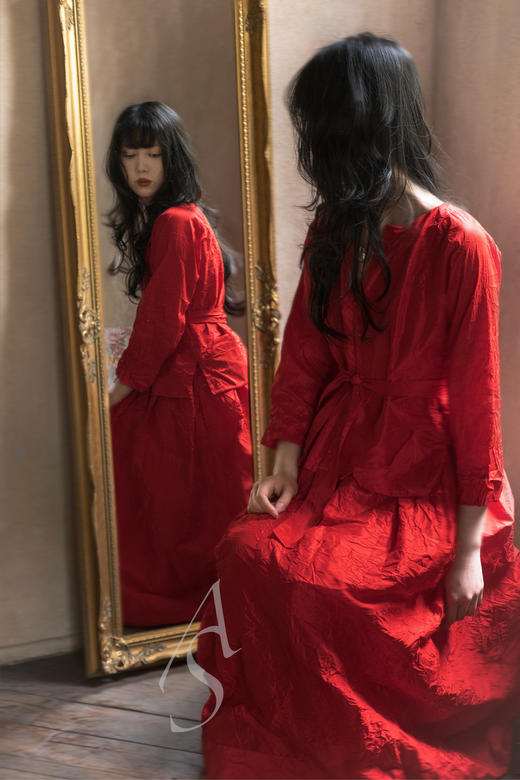 Daniela Gregis 朱红色拼接褶皱真丝连衣裙 商品图0