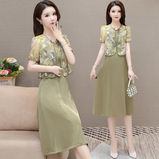 时尚两件套连衣裙，印花短袖外套+内搭无袖连衣裙QYM- LRX-822472-Y 商品图1
