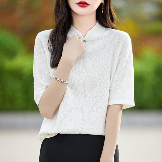 纤束马提花复古旗袍领五分袖 NS-910 商品图1