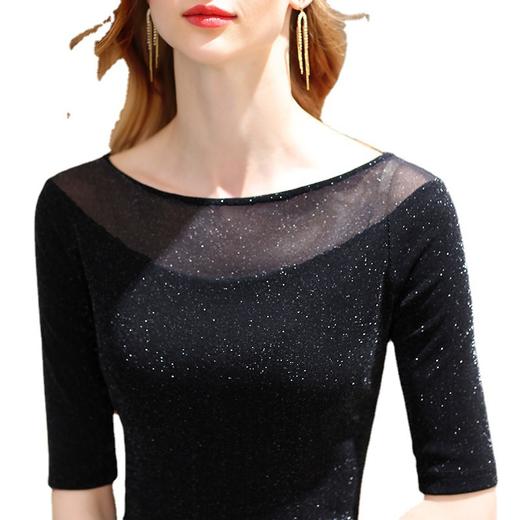 中袖t恤性感透视亮丝网纱衫，气质一字肩上衣SG-T1Q1414 商品图4