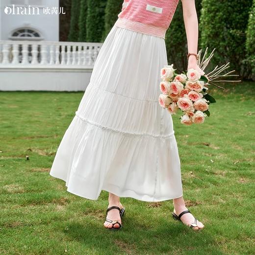 OLrain欧芮儿白色半身裙女夏季2024年新款度假风气质仙女蛋糕裙 商品图0