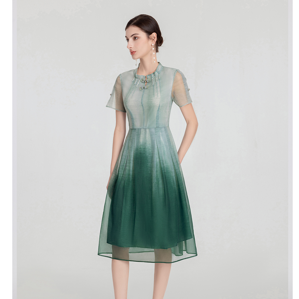 司歌国风渐变短袖连衣裙优雅新中式A891001X